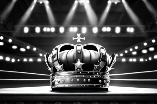 Black and White Photo of a Crown Inside a Pro Wrestling Ring