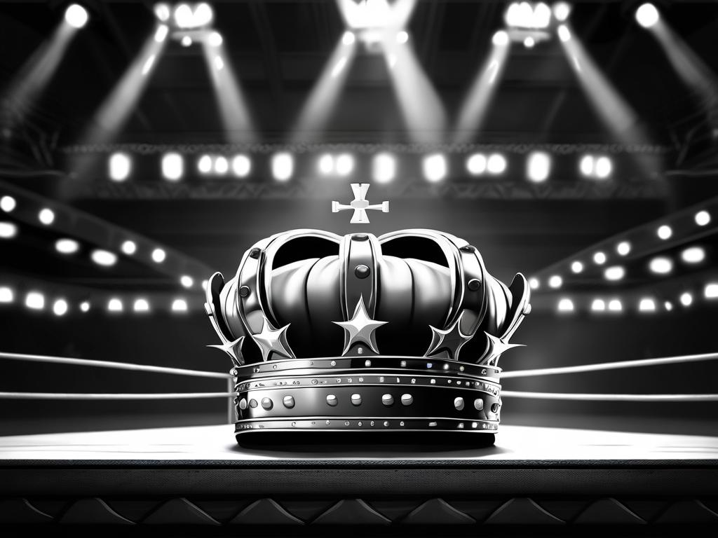 Black and White Photo of a Crown Inside a Pro Wrestling Ring