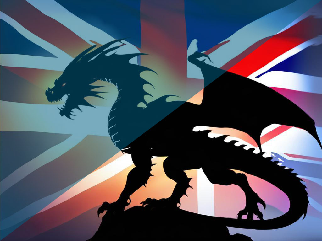 Dragon in front of British flag